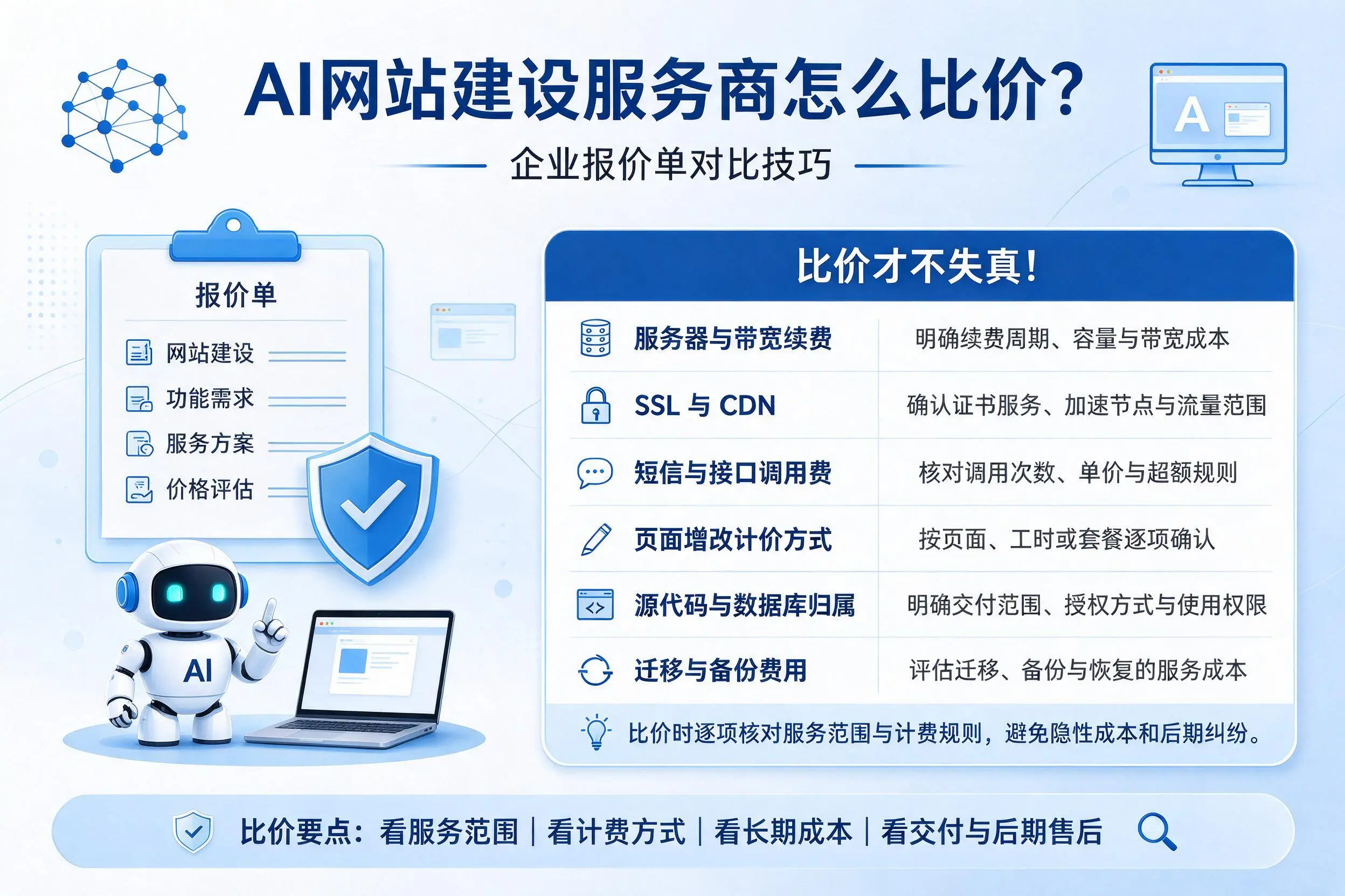 AI网站建设服务商怎么比价？临高企业报价单对比技巧